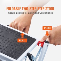 Taitettava kaksivaiheinen teräsjakkara 150 kilogramman kantavuus leveillä liukuestopinnoilla tukikaiteella