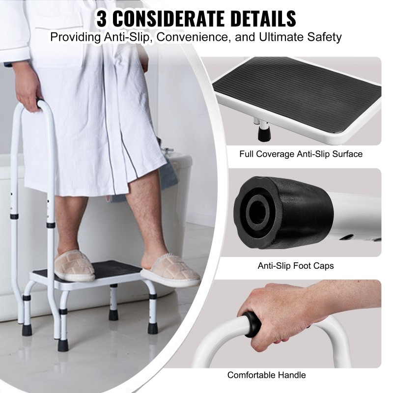 Taitettava teräsaskeljakkara tukikahvalla 150 kg kantavuus kolmiportainen liukuesteaskelma