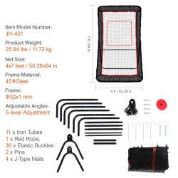 Palautusverkko teräsrunko 32 mm 1219x2134 mm säänkestävä monilajiharjoitteluun