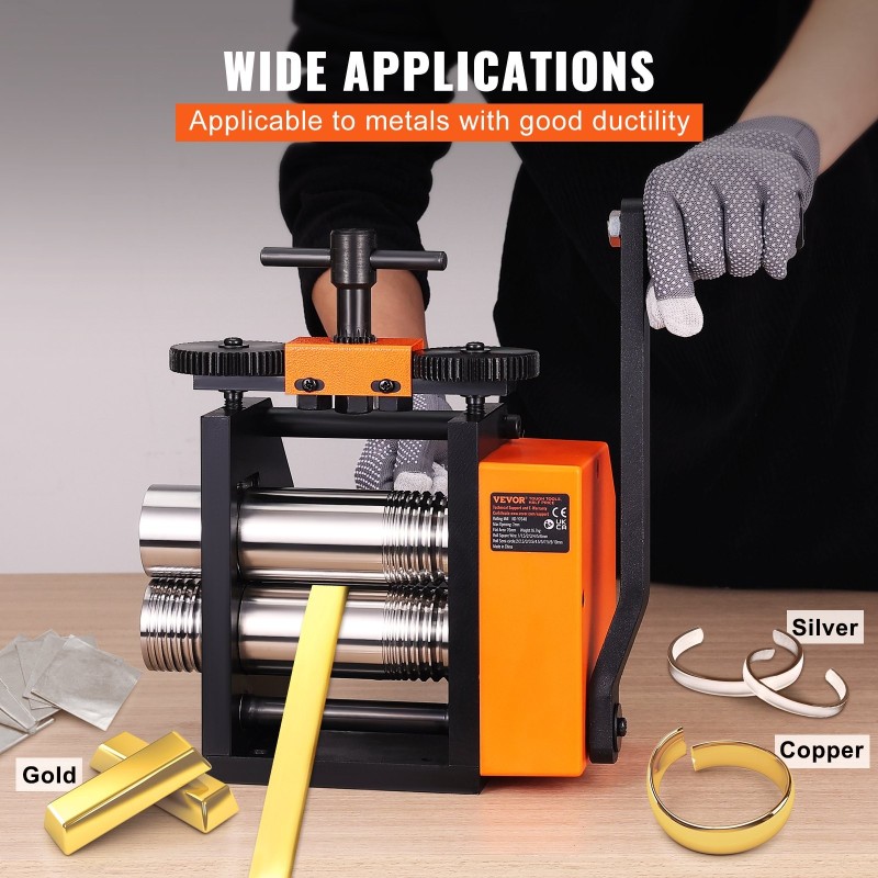 Rullausvalssi teräsrunkoinen 75 mm kolmitoiminen 0,03–6,5 mm säädettävä 1:2 hammaspyöräsuhde koruihin