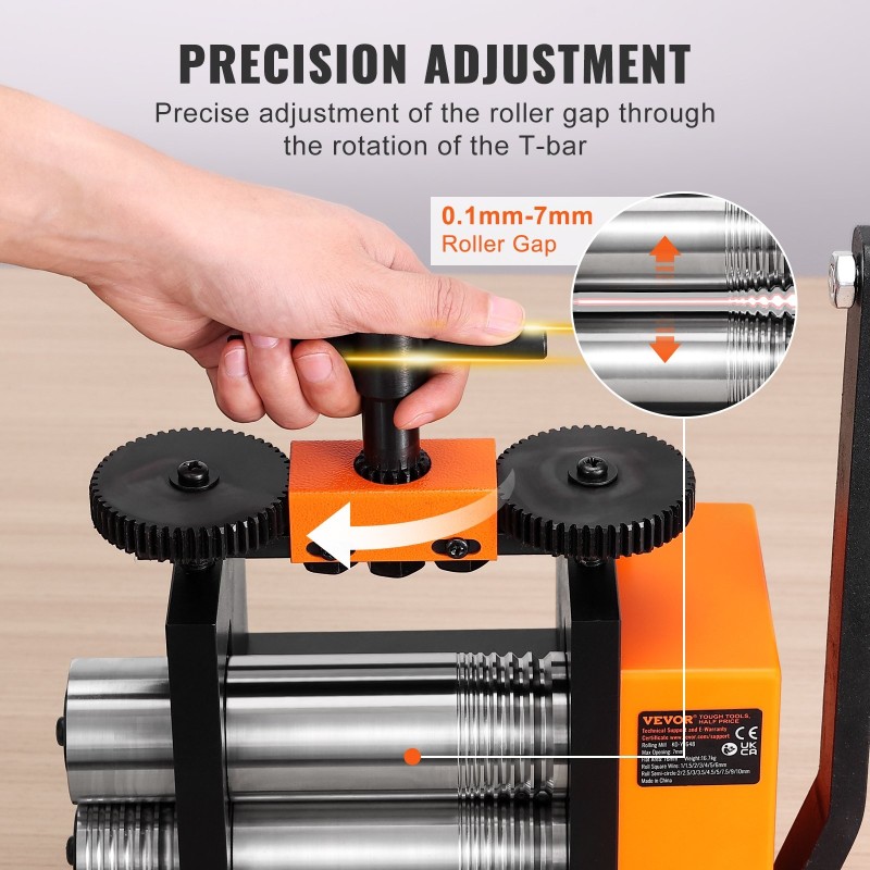 Valssauskone 76 mm kolmitoiminen levy neliölanka puolipyöreät profiilit 0,1–7 mm 1:2