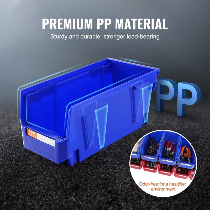 Pinoitettavat PP-muoviset säilytyslaatikot 276x139x128mm 12 kpl sininen ja punainen