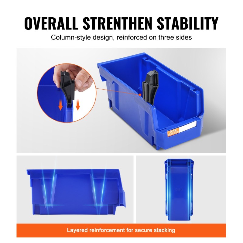 Pinoitettavat PP-muoviset säilytyslaatikot 276x139x128mm 12 kpl sininen ja punainen