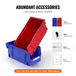 Pinoitettavat PP-muoviset säilytyslaatikot 276x139x128mm 12 kpl sininen ja punainen
