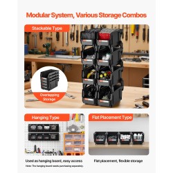 PP-muoviset pinottavat mustat laatikot 276x140x130 mm 8 kpl pienille osille