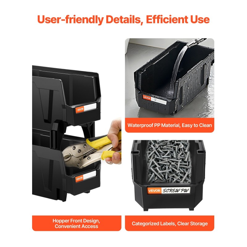 PP-muoviset pinottavat mustat laatikot 276x140x130 mm 8 kpl pienille osille