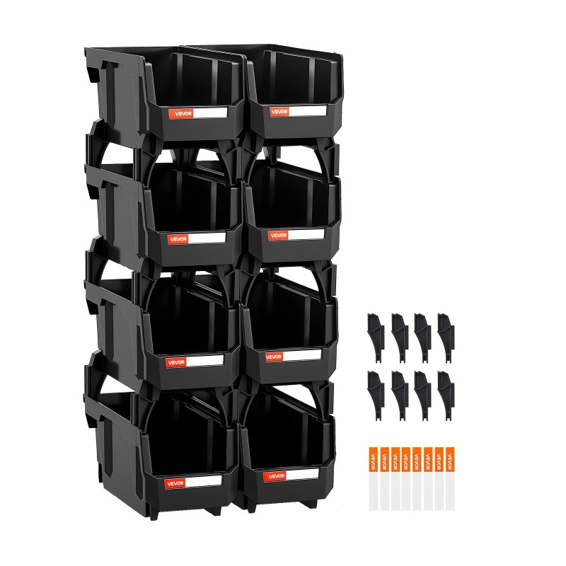 PP-muoviset pinottavat mustat laatikot 276x140x130 mm 8 kpl pienille osille