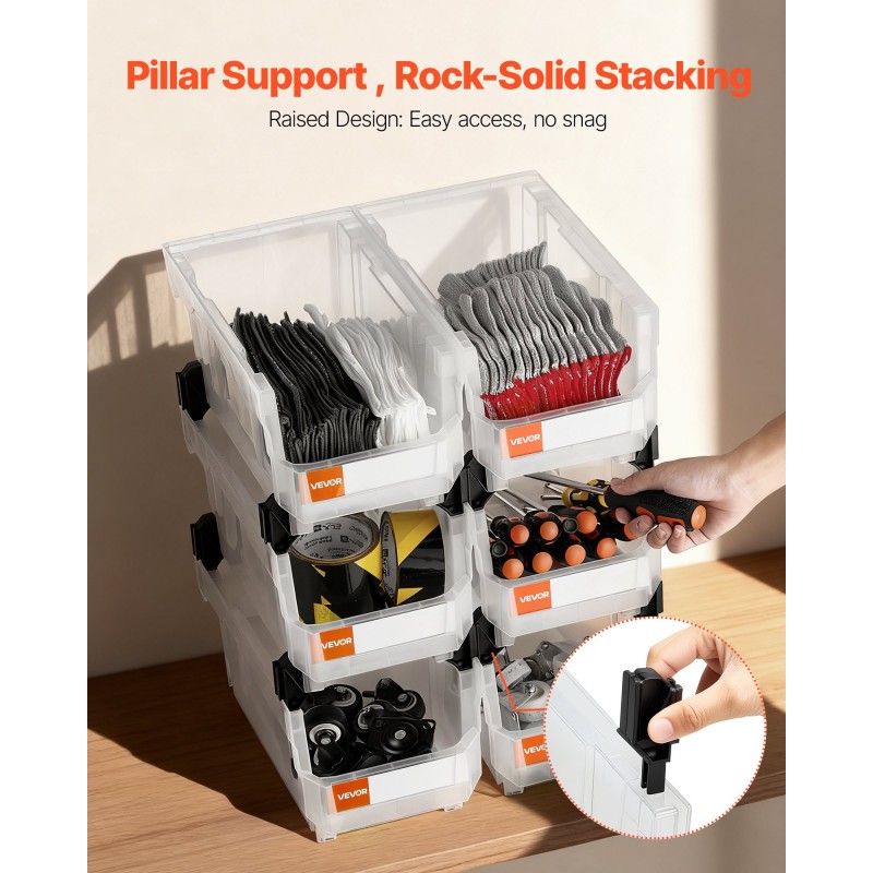 Pinottavat polypropeenimuovilaatikot 37,7 x 21,5 x 18 cm 6 kpl läpinäkyvät pientarvikkeille