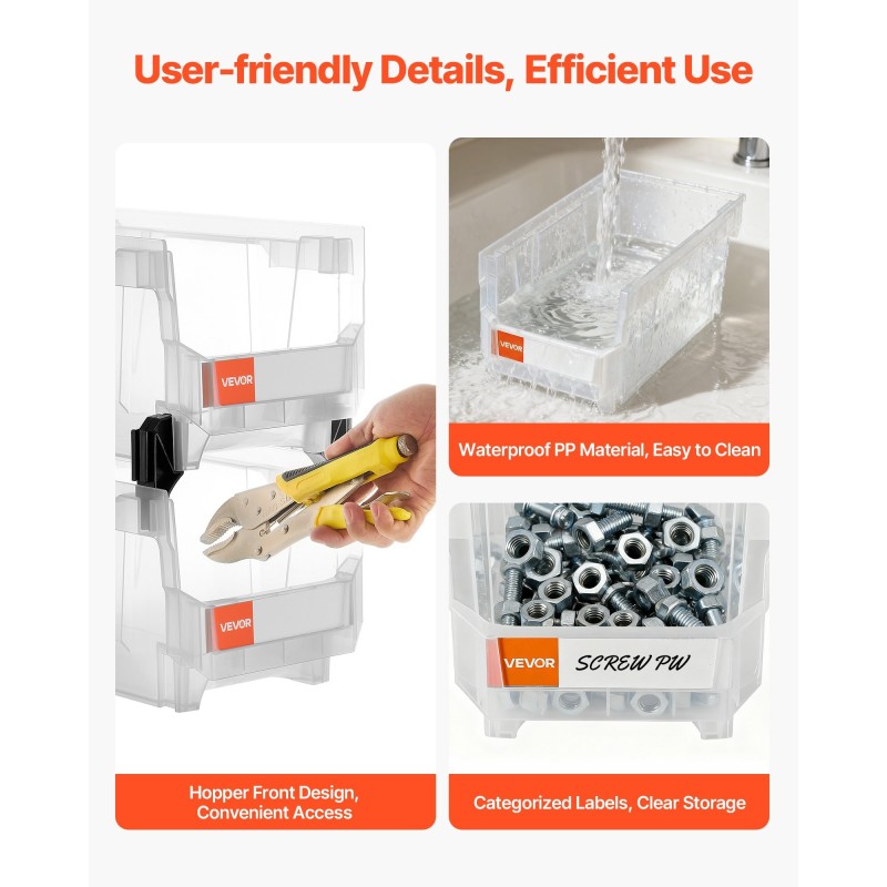 Pinottavat polypropeenimuovilaatikot 37,7 x 21,5 x 18 cm 6 kpl läpinäkyvät pientarvikkeille