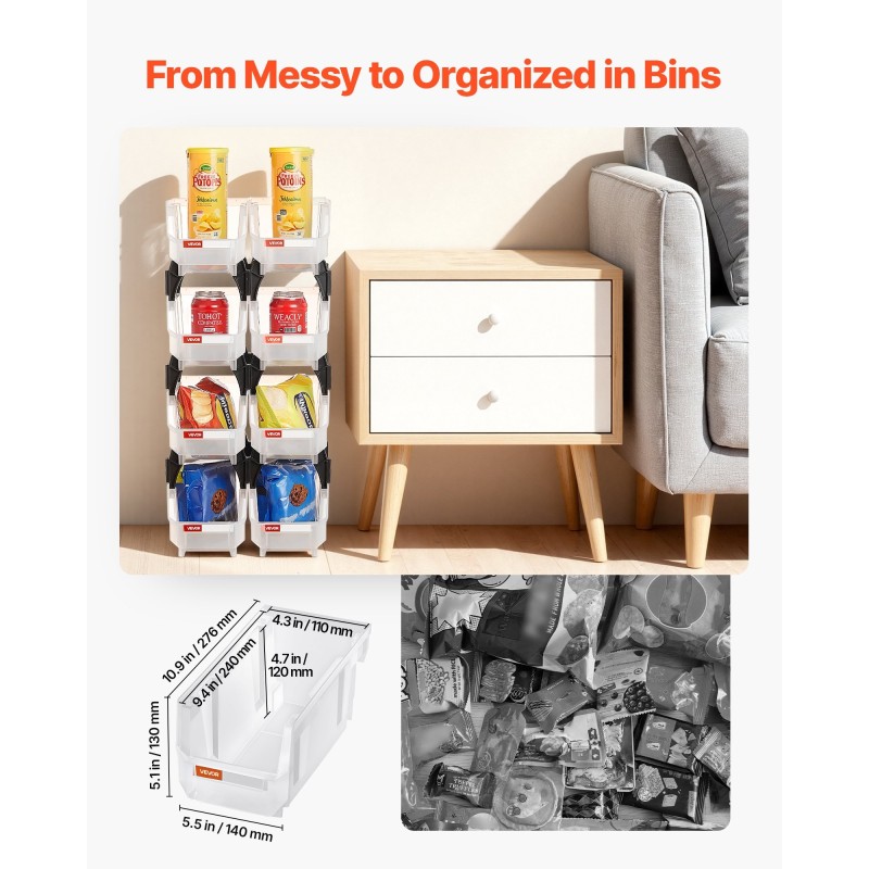 Pinottavat läpinäkyvät muovilaatikot PP-muovi 276x140x130 mm 8 kpl