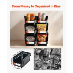 PP-muoviset pinottavat säilytyslaatikot koko 37,7×21,5×18 senttimetriä kuusi kappaletta musta