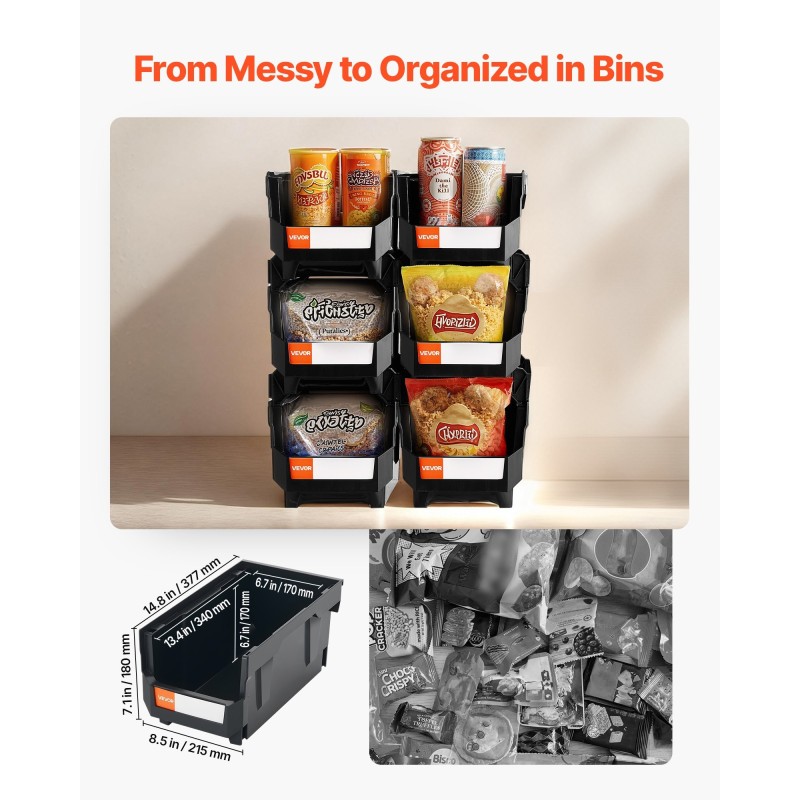 PP-muoviset pinottavat säilytyslaatikot koko 37,7×21,5×18 senttimetriä kuusi kappaletta musta