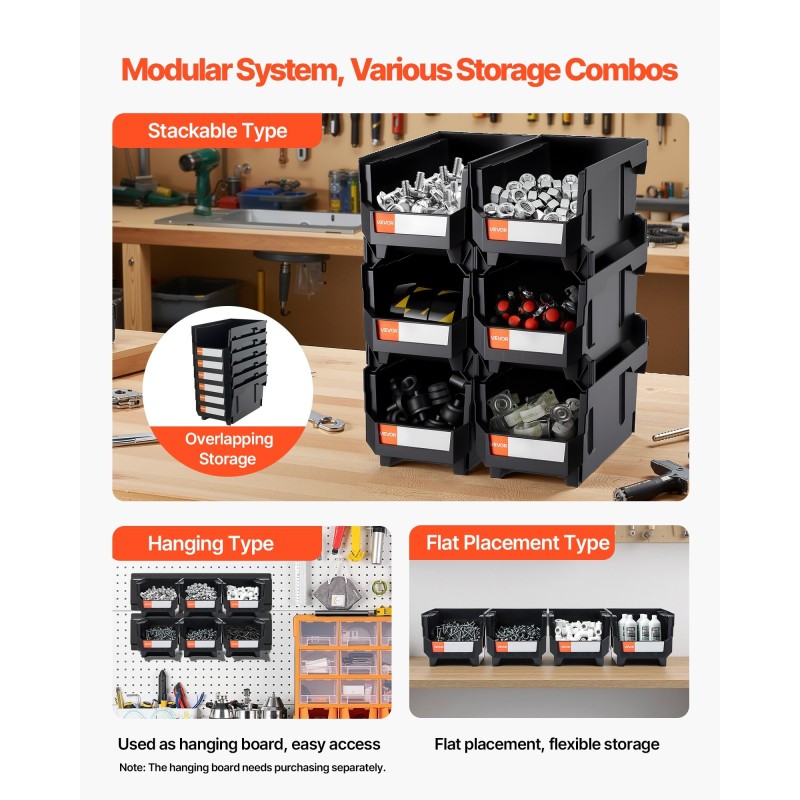 PP-muoviset pinottavat säilytyslaatikot koko 37,7×21,5×18 senttimetriä kuusi kappaletta musta