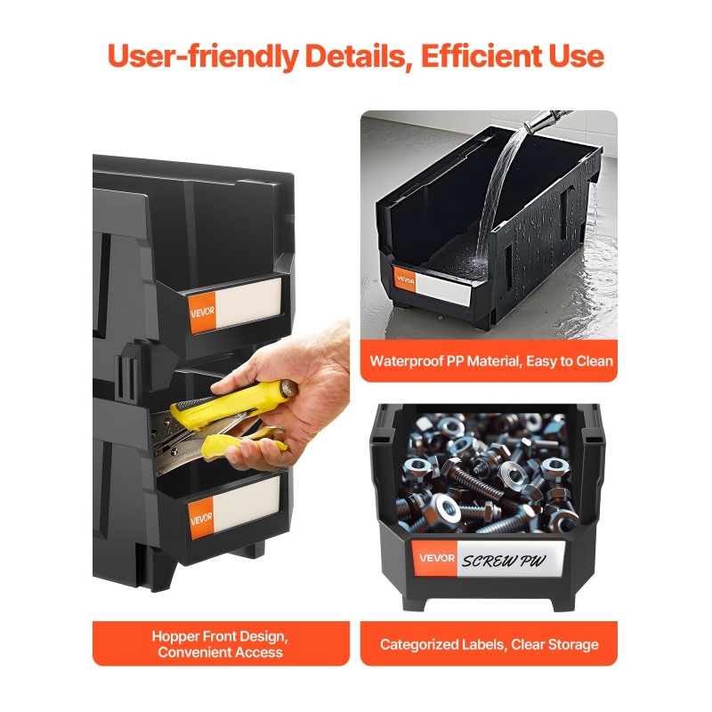 PP-muoviset pinottavat säilytyslaatikot koko 37,7×21,5×18 senttimetriä kuusi kappaletta musta