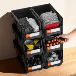 PP-muoviset pinottavat säilytyslaatikot koko 37,7×21,5×18 senttimetriä kuusi kappaletta musta