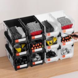 Pinottavat PP-muovilaatikot 377 x 215 x 180 mm 12 kpl musta läpinäkyvä