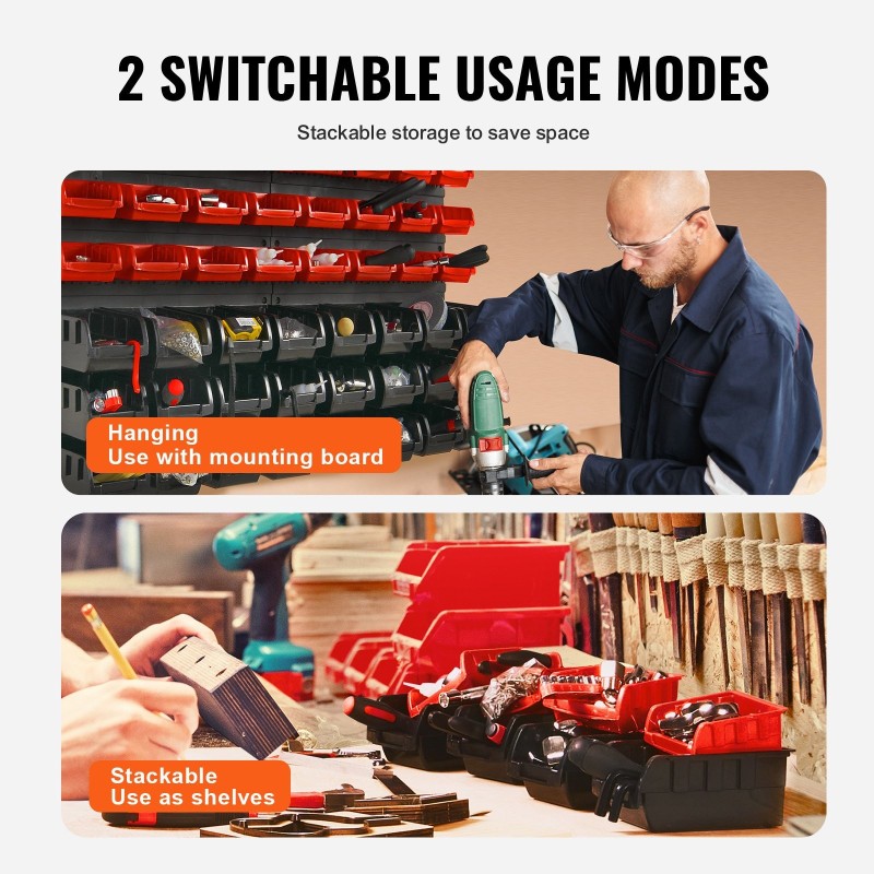 Seinäkiinnitettävä PP-muovilokerikko 48 lokeroa pinottava pienten osien säilytykseen