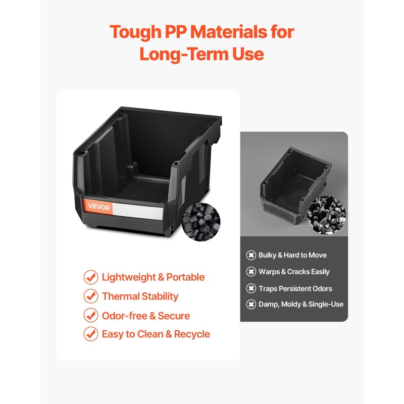 Seinäasennettava säilytysjärjestelmä pienosille 12 PP-muovilaatikkoa 3 teräskiskoa musta