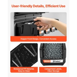 Seinäasennettava säilytysjärjestelmä pienosille 12 PP-muovilaatikkoa 3 teräskiskoa musta