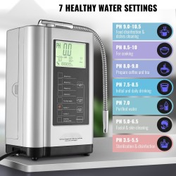 Vesionisaattori pH-alue 3,5–10,5 7 vesiasetusta ORP-alue -550–+500 mV 8000L suodatin LCD-näyttö