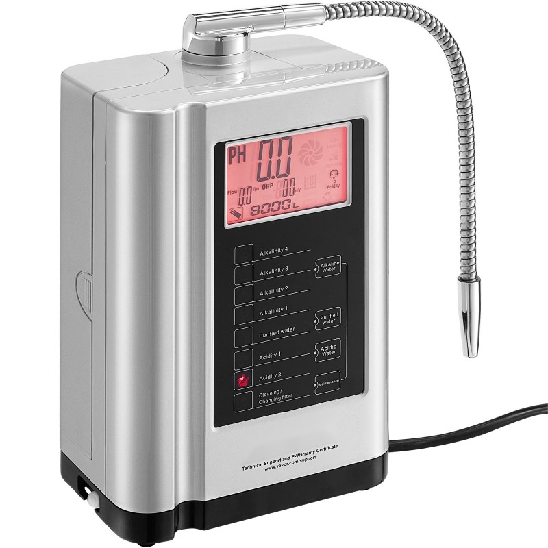 Vesionisaattori pH-alue 3,5–10,5 7 vesiasetusta ORP-alue -550–+500 mV 8000L suodatin LCD-näyttö