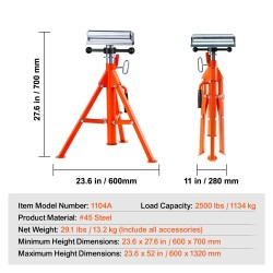 Rullateline 45-teräksestä 1134 kg kantavuus 700–1320 mm korkeussäädettävä putkille ja puulevyille