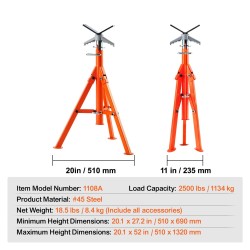 Putkiteline teräs 1134 kg kantavuus korkeussäädettävä 69–132 cm V-pää