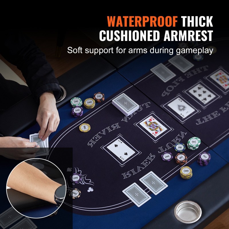 Taitettava pokeripöytä 10 pelaajan metallirunkoinen huopapinta pehmustetut reunat ruostumattomat juomatelineet