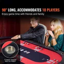 Pokeripöytä taitettava 229 senttimetriä ovaalinen 10 pelaajalle verapintainen pehmustetut reunat ruostumattomat mukitelineet