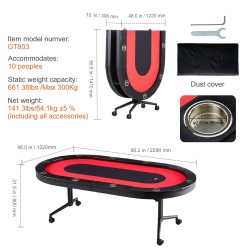 Pokeripöytä taitettava 229 senttimetriä ovaalinen 10 pelaajalle verapintainen pehmustetut reunat ruostumattomat mukitelineet