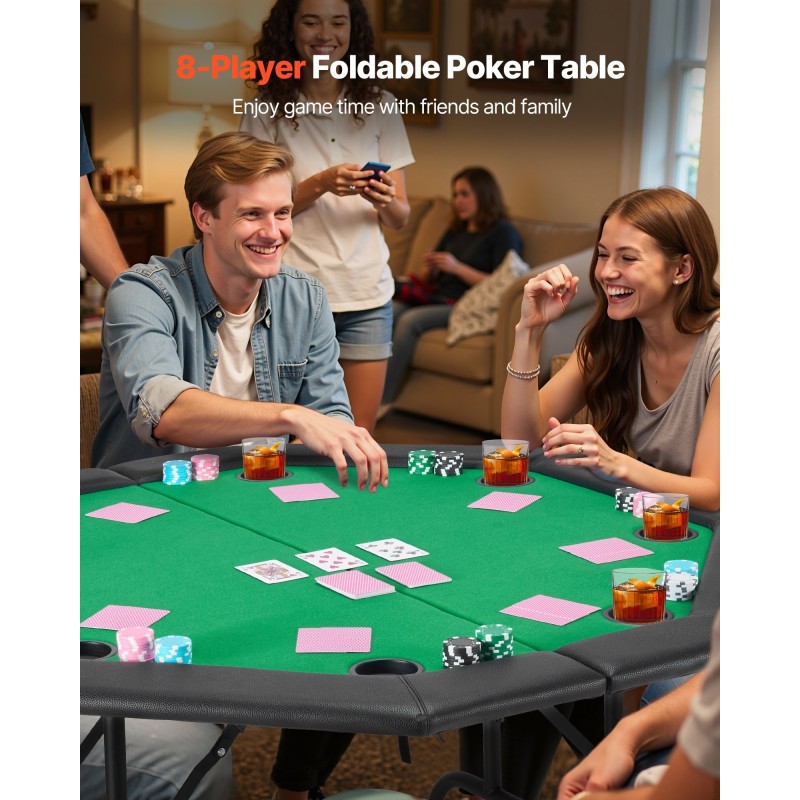 Pokeripöytä taitettava 8 pelaajalle 1220 mm huopapinta metallijalat pehmustetut reunat mukitelineet