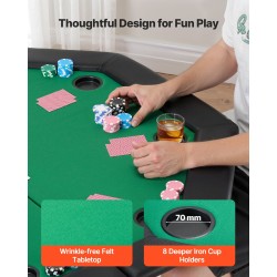 Pokeripöytä taitettava 8 pelaajalle 1220 mm huopapinta metallijalat pehmustetut reunat mukitelineet