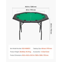 Pokeripöytä taitettava 8 pelaajalle 1220 mm huopapinta metallijalat pehmustetut reunat mukitelineet