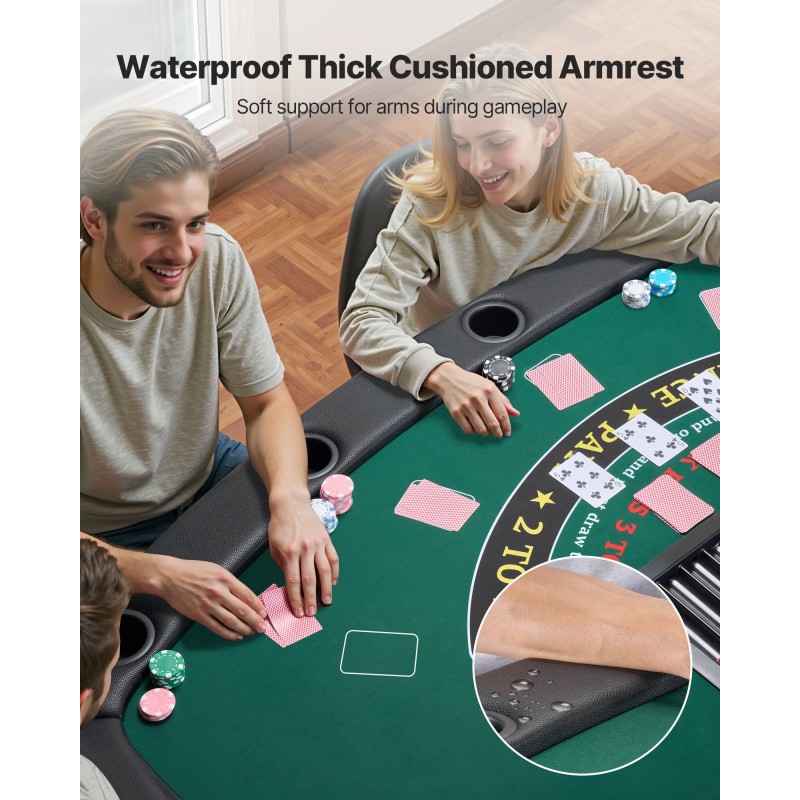 Taitettava pokeripöytä 7 pelaajalle huopapinta pehmustetut reunat mukitelineet