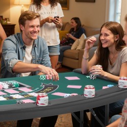 Taitettava pokeripöytä 7 pelaajalle huopapinta pehmustetut reunat mukitelineet