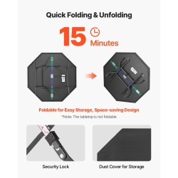 Taitettava kahdeksankulmainen pokeripöytä 8 pelaajalle huopapinnalla metallijaloilla