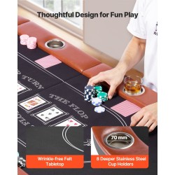 Taitettava soikea pokeripöytä 8 pelaajalle vihreä huopa pehmustetut reunat mukitelineillä metallijaloilla