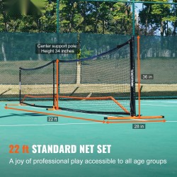 Pickleball-verkkojärjestelmä 670,6 cm PE-verkko metallirunkolla kuljetuslaukulla mailoilla ja palloilla