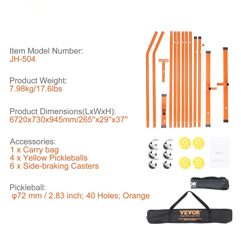 Pickleball-verkkojärjestelmä 22 ft virallinen koko säänkestävä PE-verkko metallirunko kuljetuslaukku