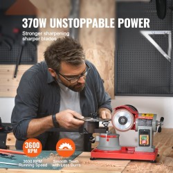 Pyörösahanterän teroitin 370 W 125 mm hiomalaikalla valurautarunko sopii 80–698 mm terille