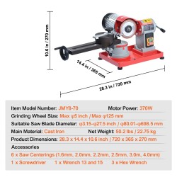 Pyörösahanterän teroitin 370 W 125 mm hiomalaikalla valurautarunko sopii 80–698 mm terille