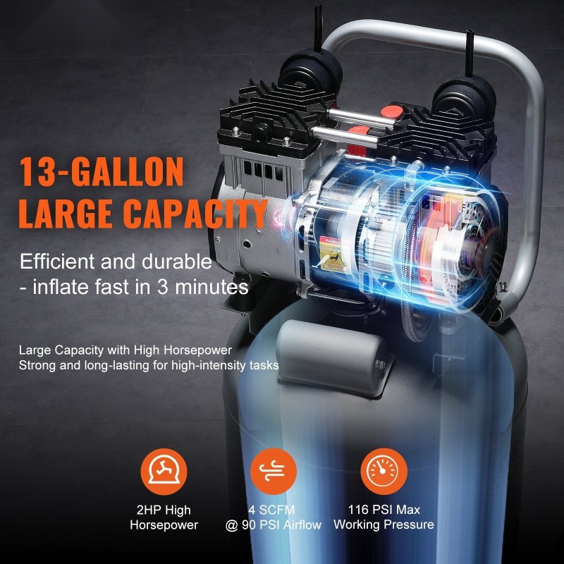 Öljytön ilmakompressori 49,2 l säiliö 2 hv 116 psi 230 V