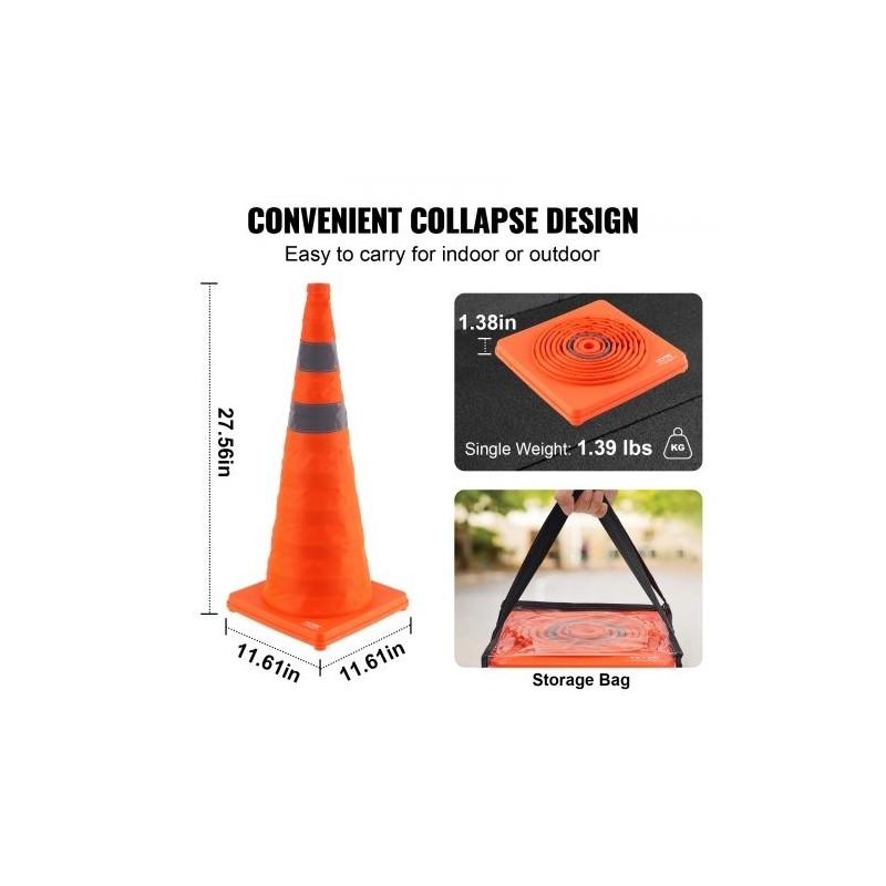 Taitettavat turvakartiot 28 tuumaa 2 kpl PP-muovia heijastavilla raidoilla leveällä pohjalla