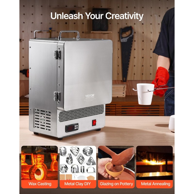 Pöytämallinen sähköuuni 1500 watin 1200 celsiusasteen ruostumattomasta teräksestä kullan ja hopean sulatus