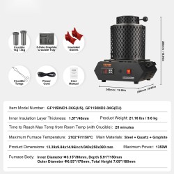 Sähköinen sulatusuuni 1350 watin 1150 asteeseen grafiittiupokkaat jalometallien sulatukseen