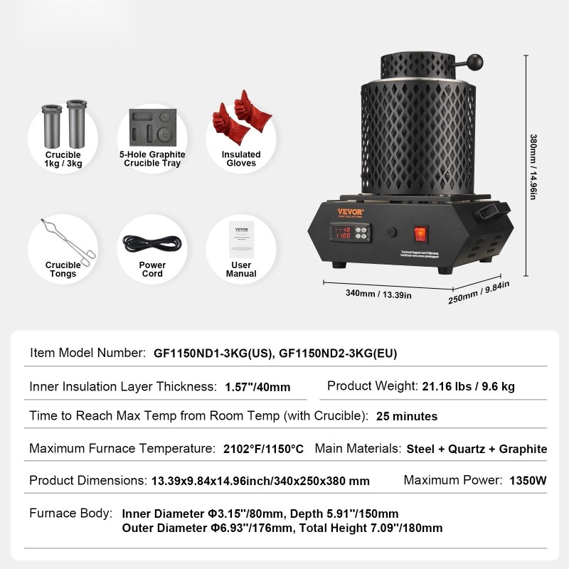 Sähköinen sulatusuuni 1350 watin 1150 asteeseen grafiittiupokkaat jalometallien sulatukseen
