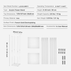 Akryylinen kukkateline 2 kpl korkeus 80 cm läpinäkyvä geometrinen pylväs