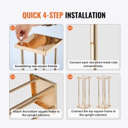 Rautainen sylinterimäinen kukkateline 60 cm korkea 4 kpl ranskankultainen pinnoite