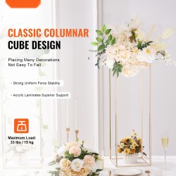 Kukkateline rautainen suorakulmainen hääjuhliin 80 cm 2 kpl ranskan kullanvärinen