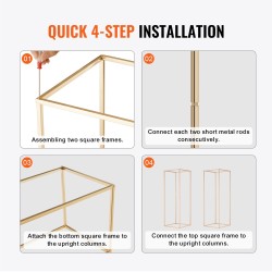 Kukkateline rautainen suorakulmainen hääjuhliin 80 cm 2 kpl ranskan kullanvärinen